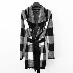 Jones New York Long Wrap Cardigan (Sweater Coat), Black & White, PP/XSP/0P/2P/4P